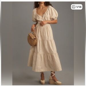 Anthropologie Somerset Cream Polka Dot Midi Dress